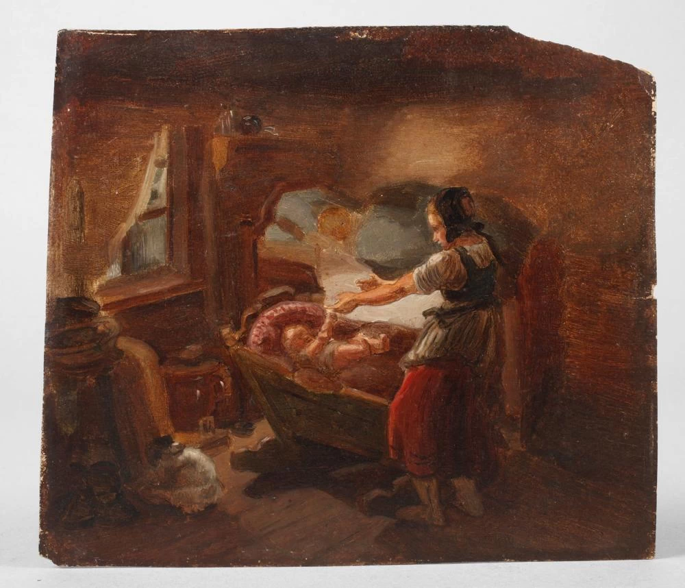 Salotto rurale con una giovane madre